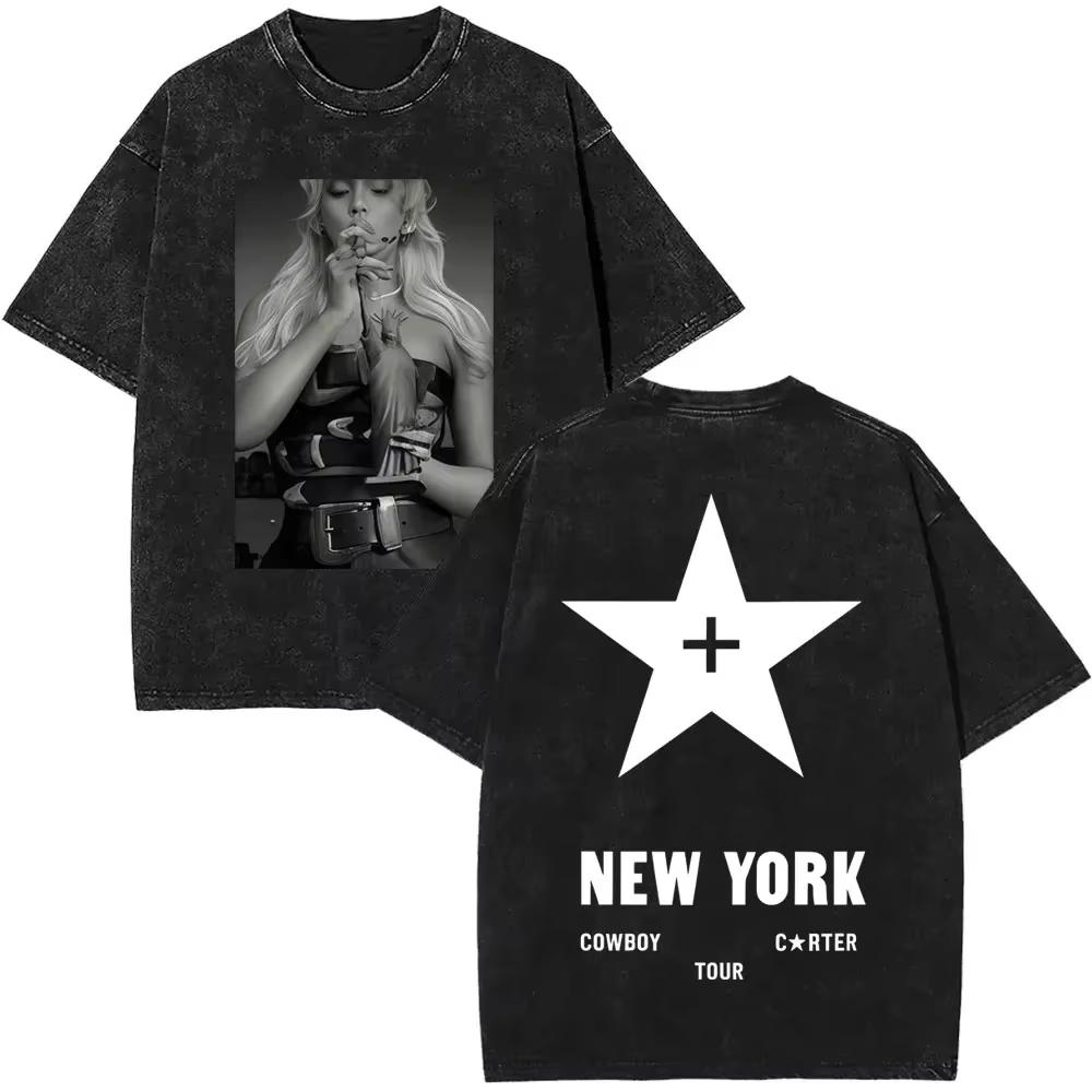Singer Beyonce Pop Music Album Logo Washed Tshirt Cowboy Carter T Shirts Men Vintage Oversized Tee Shirt Casual Cotton Tshirts S разноцветный