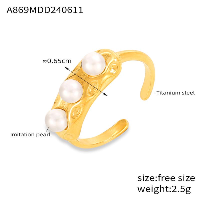 Elegant Geometric Mother-of-Pearl Gold-Plated Titanium Ring Size 7