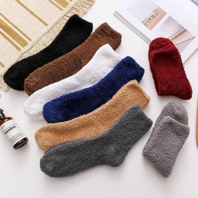 Men's Winter Coral Fleece Home Floor Socks Sleeping Tube Socks Solid Color Men's Socks