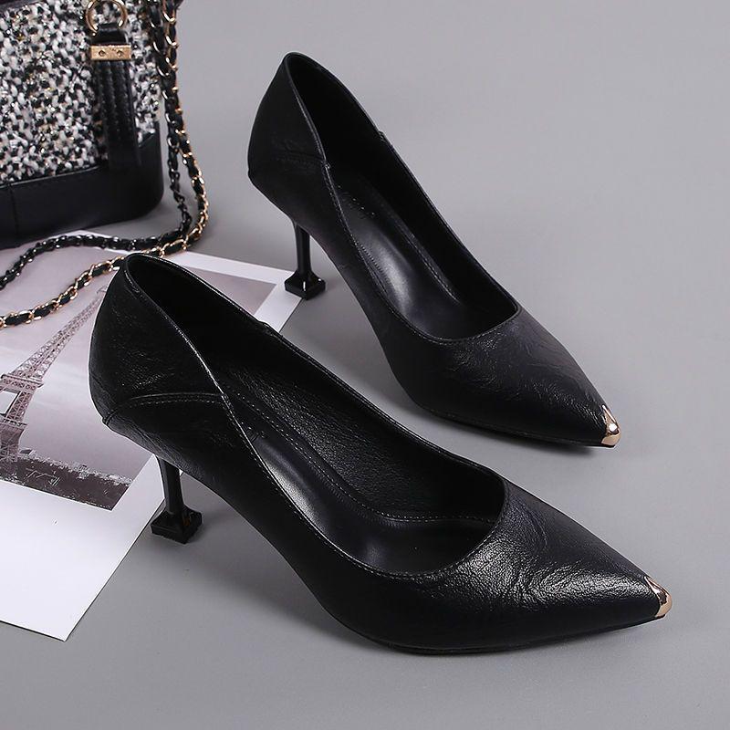 Genuine Leather Pointed Toe Stiletto Heels - Spring/Autumn 2025, Versatile Professional High Heels