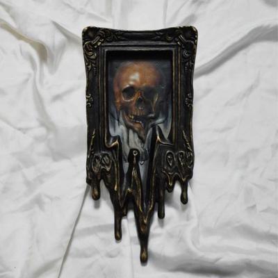 Skull Wall Art Handmade Liquid Surreal Skull Painting Gothic Framed Wall Decor for Halloween Office Living Room Decor