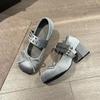 Fashion Mary Jane Shoes Spring New Round Head Deep Mouth Suede Bow Rivets Metal Buckle Anti-slip Wear-resistant Single Shoes