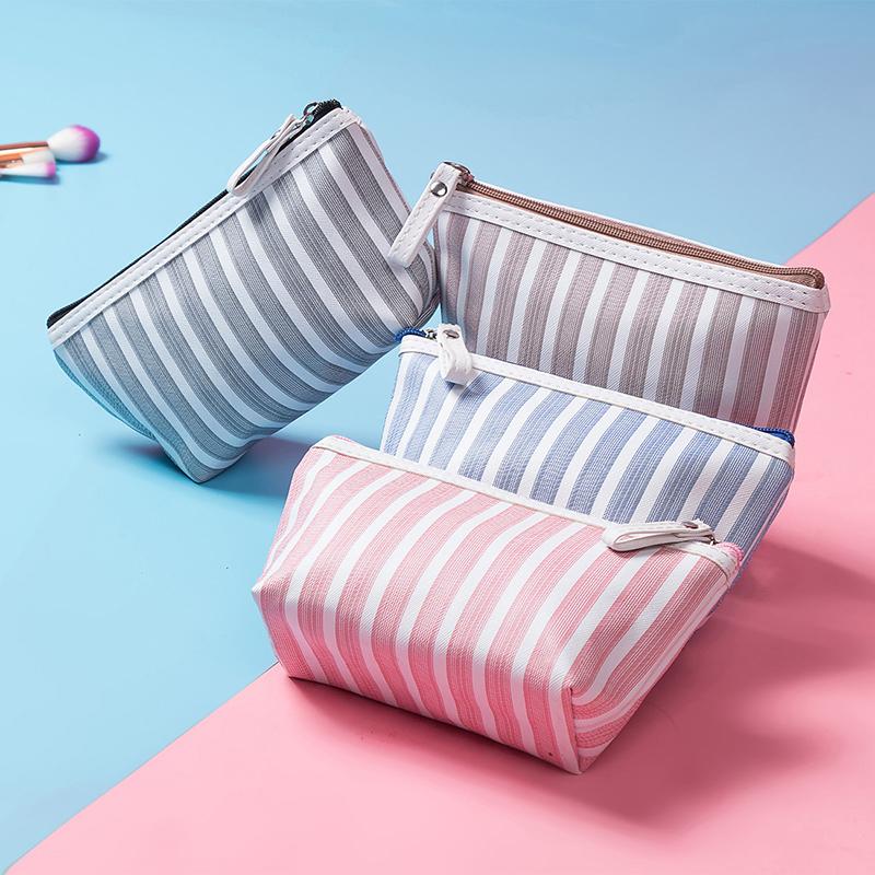 New Make Up Pouch Travel Striped Printed Cosmetic Bag Toiletry Organizer Purse Travel Portable Storage Bag Clutch