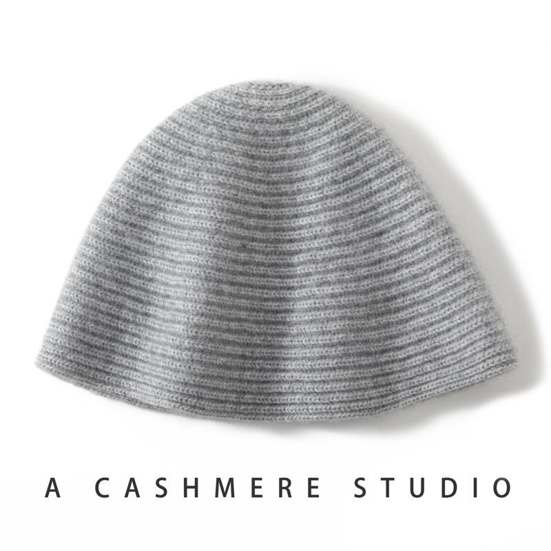 Autumn and Winter Cashmere Hat Women's Thickened Bucket Hat Showing Face Small Bucket Hat Versatile Wool Knitted Basin Hat