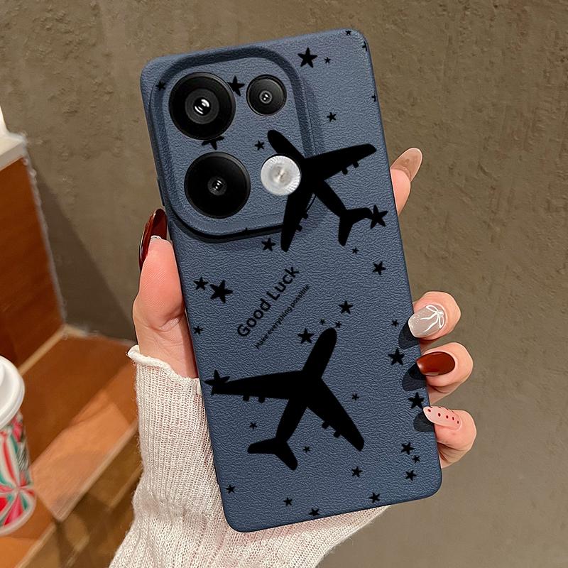 For Xiaomi 13T Pro Poco X7 X6 M6 Pro Redmi Note 14 13 Pro 12 11 Case Airplane Print Leather Texture TPU Soft Shockproof Matte Slim Phone Cover