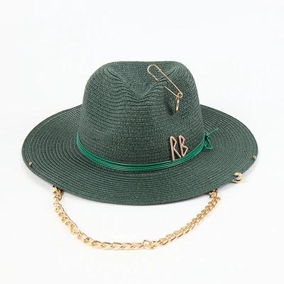 Moda Metal RB Letra Sombreros de Paja para Mujeres Hombres Verano Vacaciones al Aire Libre Playa Sombrero para el Sol Sombrero Panamá