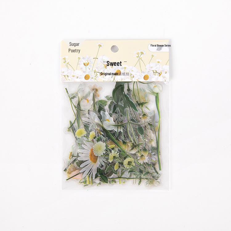Floral Breeze Sugar Poem PET Sticker Pack: 40 Fresh Irregular DIY Floral Stickers In 6 Designs. Perfect for Diary Decoration!