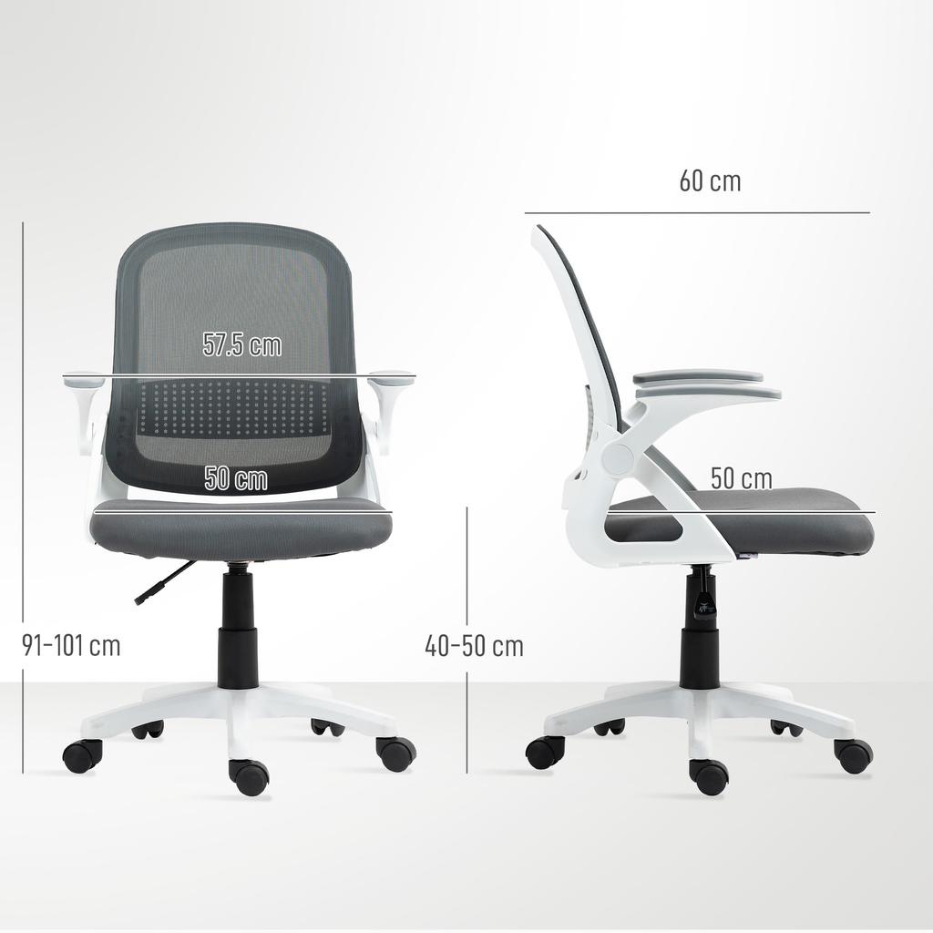 Breathable Mesh Office Chair, Ergonomic Swivel Chair with Folding Armrests and Lumbar Support, Grey