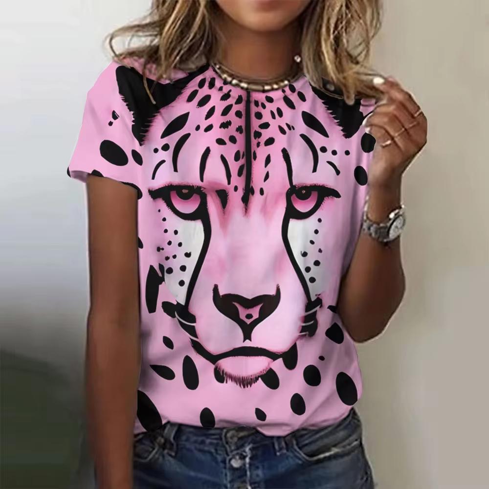 Fashion Leopard Printed Women's Top Loose Crew Neck Short Sleeve Comfortable T-Shirts Women’s