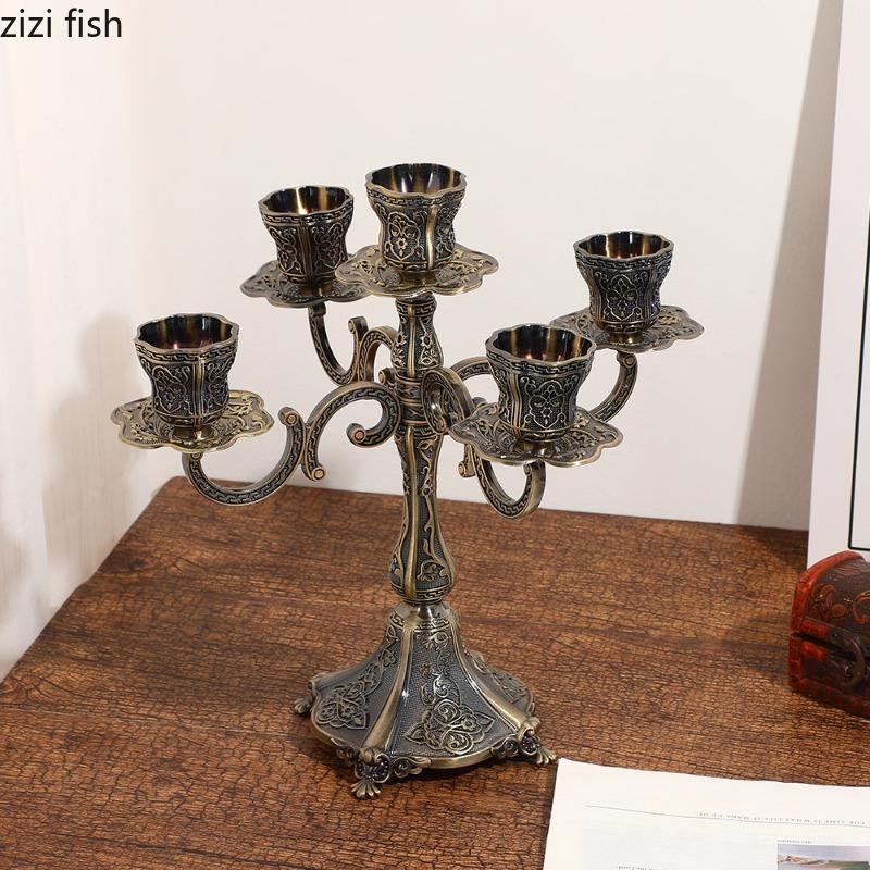 Retro Zinc Alloy Candle Holder Multi Head Candle Rack Wedding Decoration Candlestick Holder Candlelight Dinner Candles Stand