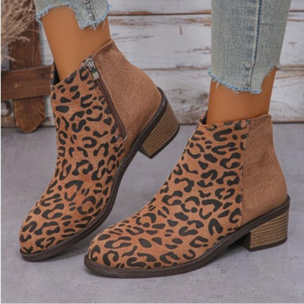 Bottes simples à talons épais pour femmes Hiver Nouveau Bout rond Daim Fermeture éclair latérale Semelle souple Antidérapant Résistant à l'usure Chaussures basses