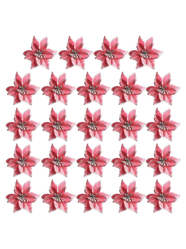 5/24PCS Glitter Artificial Poinsettia Christmas Tree Ornament Home Decor Flower