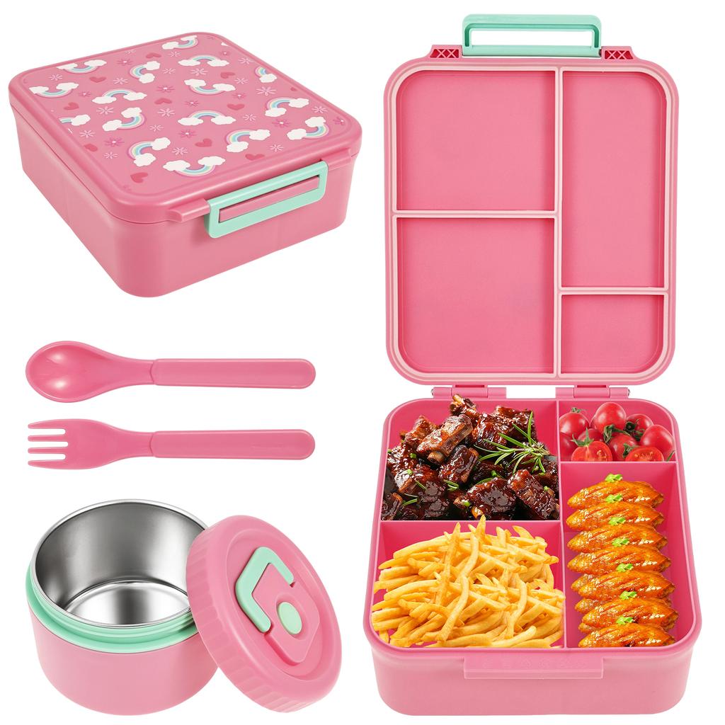 1700 ML Lunch Box Microwavable Bento Box Leakproof Storage Boxes with 300ml Soup Jar Food Container for Students Adults School