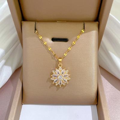 Shining Light Luxury Flower Full Diamond Real Gold Necklace Women'S Lucky Collarbone Chain With Jewelry
