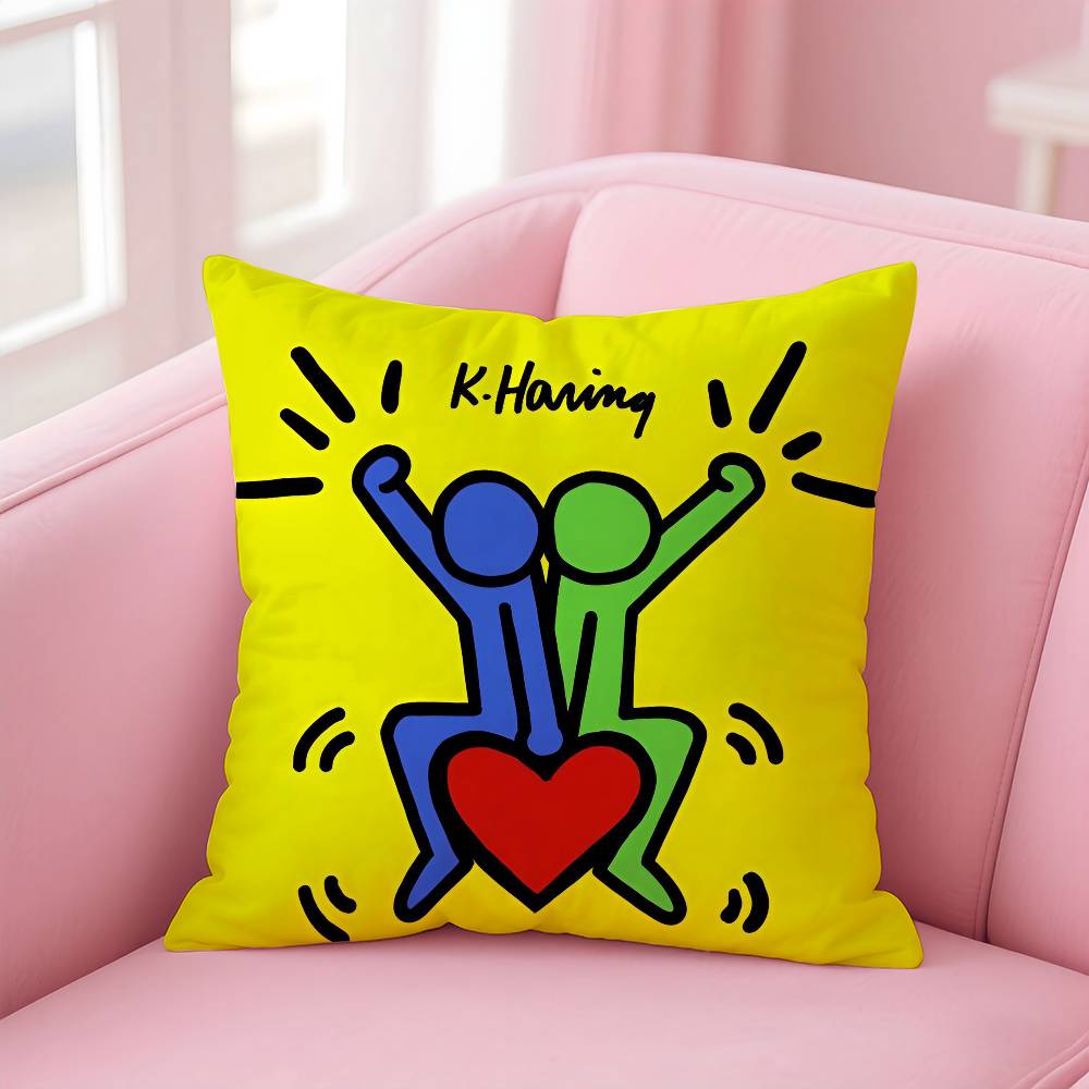 

Funny K-Keith Haring Arthritis Print Pillow Case Anti-dustmite Pillowcase Invisible zipper silky short plush Sofa cushion cover 16x16Inch