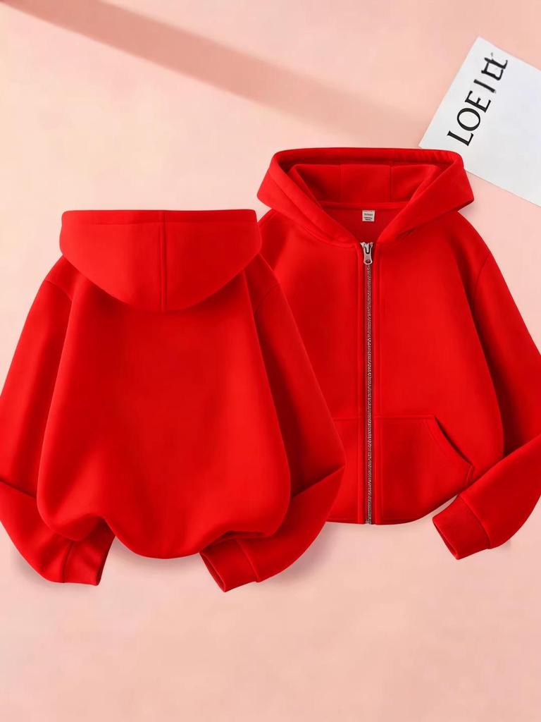 Children's Hooded Jackets: Boys & Girls Autumn/Winter Velvet-Lined Zipper Sweatshirts