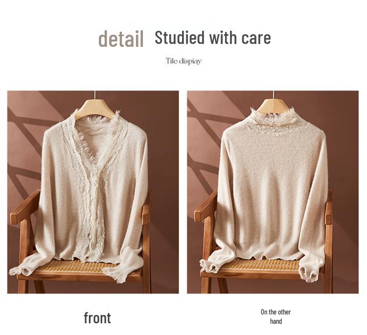 Women's V-neck Tassel Cashmere Knit Cardigan – Versatile Slimming Fashion with Long Sleeves, Loose Fit, and Soft Design.