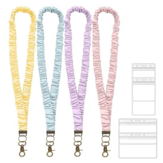 4Pcs Stretchy Retractable Scrunchie Lanyard Set with Waterproof ID Card Holders Soft Telescopic Neck Lanyards