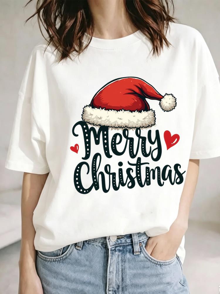 (Asian Size) cute holiday Christmas Festival Tee Clothing New Year T Shirt Women Fashion Top Print Woman Short Sleeve Graphic T-shirts