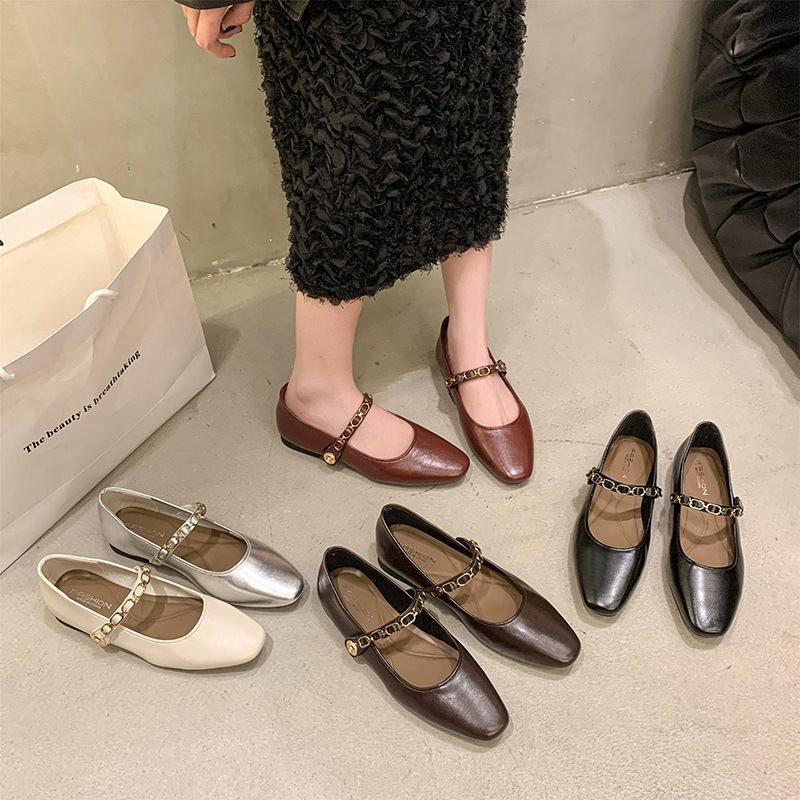 Retro Single Shoes Women's Light Mouth Buckle Heel French Mary Jane Shoes Fashion 2025 Low Square Head Autumn New Word