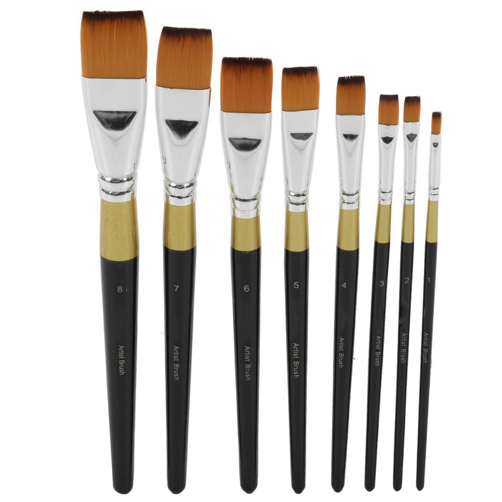 8Pcs Paint Brushes Set Ergonomic Handle Soft Bristles Waterproof Black Gold Soft Bristles for Art