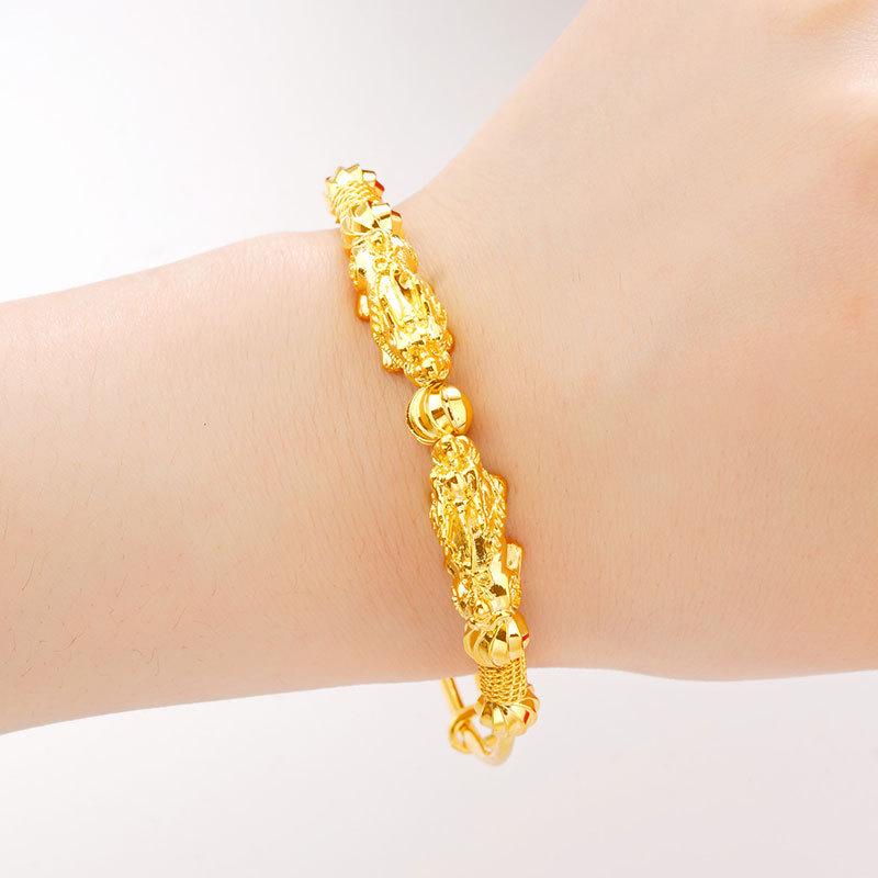 Elegant Chinese Style Electroplated Double Pixiu Bracelet - Women's Classic Luck-Turning Push-Pull Jewelry