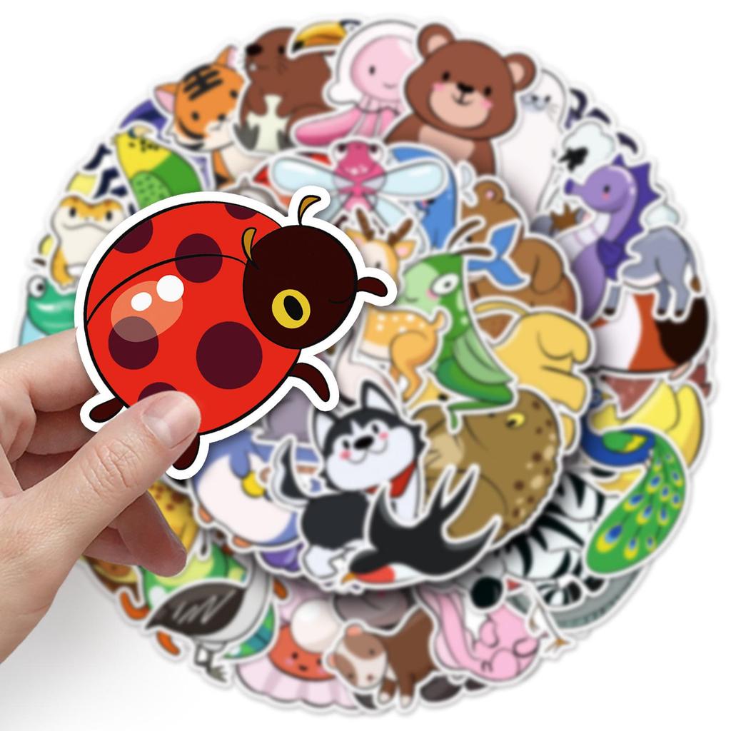 50 Cute Animal Waterproof Stickers: Original Cartoon Graffiti for Decorative Use
