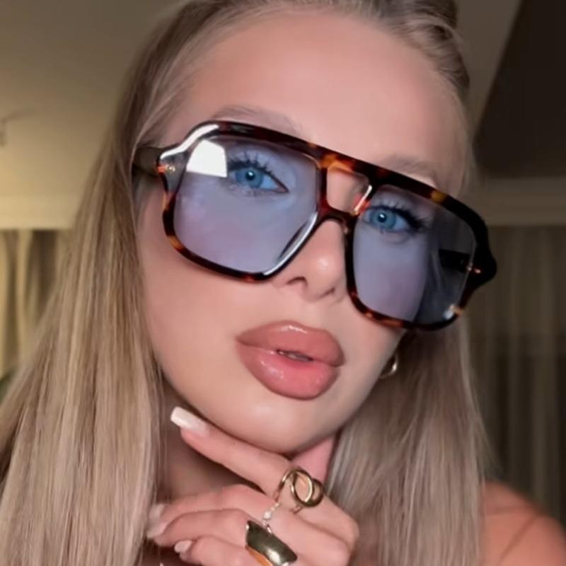 Vintage Classic Designer Double Bridge Square Sunglasses UV400 Big Frame Shades for Women Men Luxury Brand