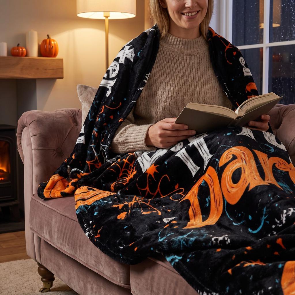 Halloween Flannel Throw Blanket for Couch, Cozy Holiday Decor for Bed and Sofa