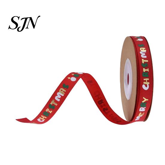 Decorative Crafting Ribbon for Flowers Christmas Gold Foil Ribbon, Merry Fabric Shiny Printed Apple Wrapping Holiday Gift Packing, Xmas Party