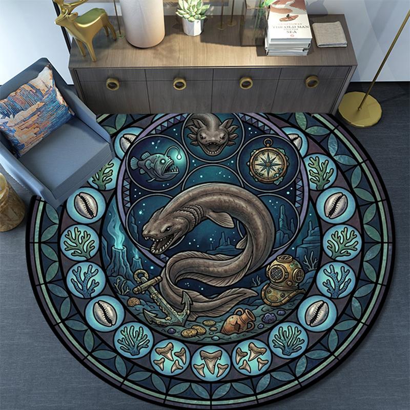 Oceanic Glass Mystery Round Area Rug Under Office Chairs Bedroom Living Room Home Decor