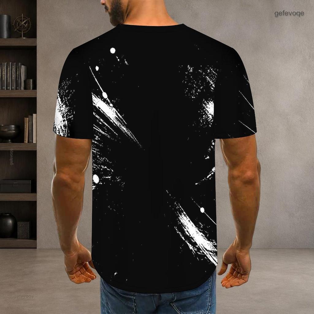 Men Plus Size Round Neck Short Sleeve T Shirt Black White Printed Pullover Straight Hem