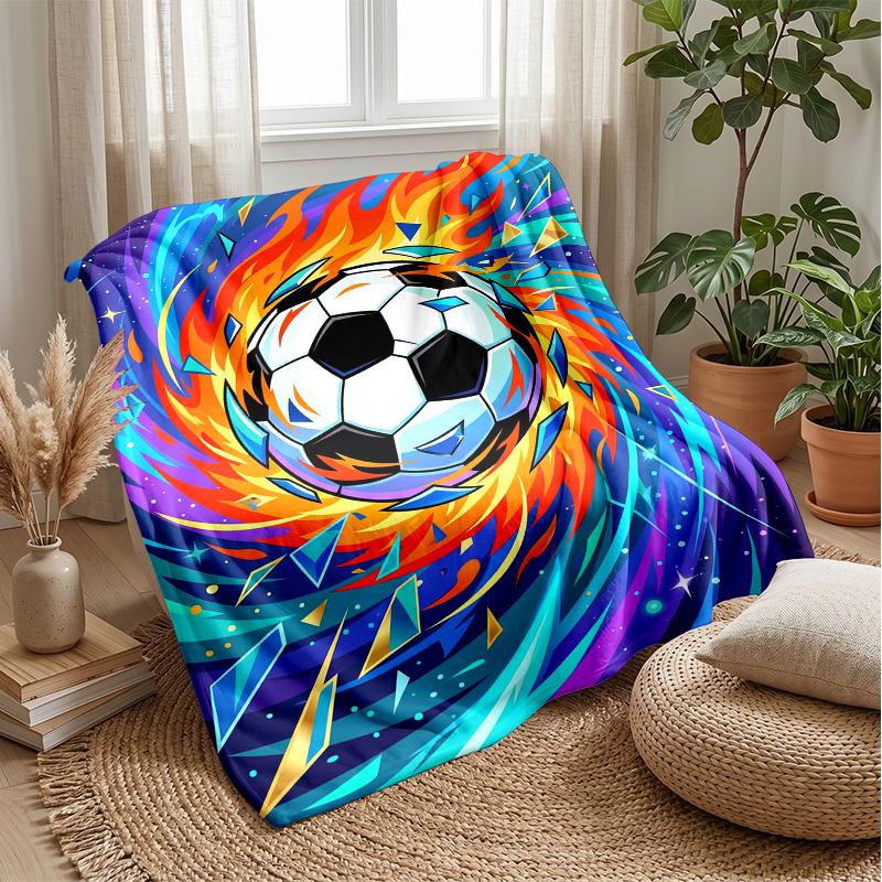 Flaming Soccer Ball Art 1 Theme Blanket Lightweight Warm Flannel Blanket Decorative Throw Blanket for Home Decoration