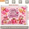 2D Pink Gold Mother's Day Photography Backdrop, Hearts & Rose Background