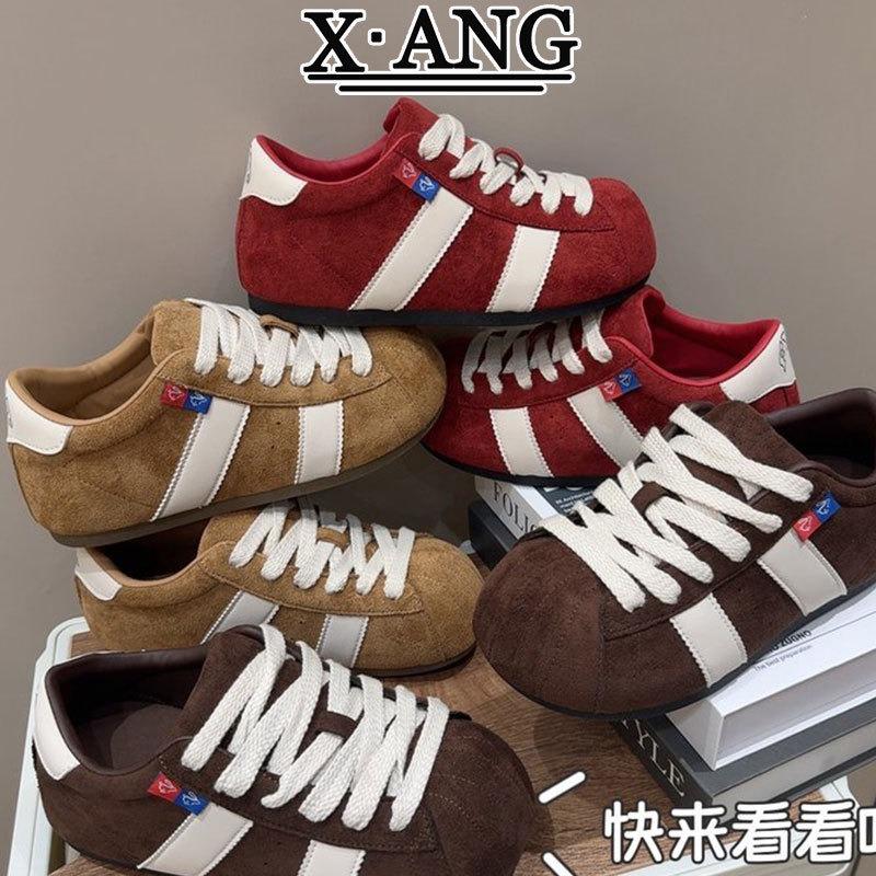 Cowhide Red Women's Autumn New Big Head Bread Shoes Ugly Cute Puff Shoes Casual Board Shoes