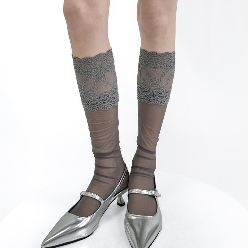 

Grey Collection Long Socks for Women Fashion Retro Cosplay Basic High Tube Stockings Sweet Lace Long Socks Over The Knee Socks One Size