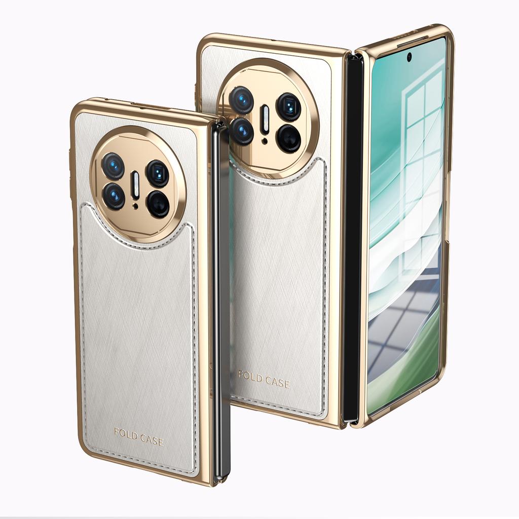 Luxuriöse Goldseiden-Textur Veganes Lederhülle Für Huawei Mate X3 X5 Mit Klarer Hartglas-Displayschutzfolie Galvanisierte Abdeckung