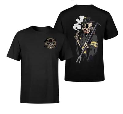 Grim Reaper Firefighter T-Shirt, Vintage Streetwear Skull Graphic Tee For Men An