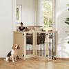 4 Panel Freestanding Pet Gate, Indoor Dog Barrier with Lockable Door, Support Feet, 360 Degrees Flexible Hinges, Oak
