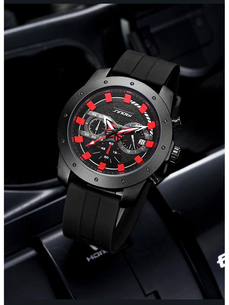 Sinobi Men's Waterproof Quartz Sports Watch with Silicone Strap – Trendy and Multifunctional.