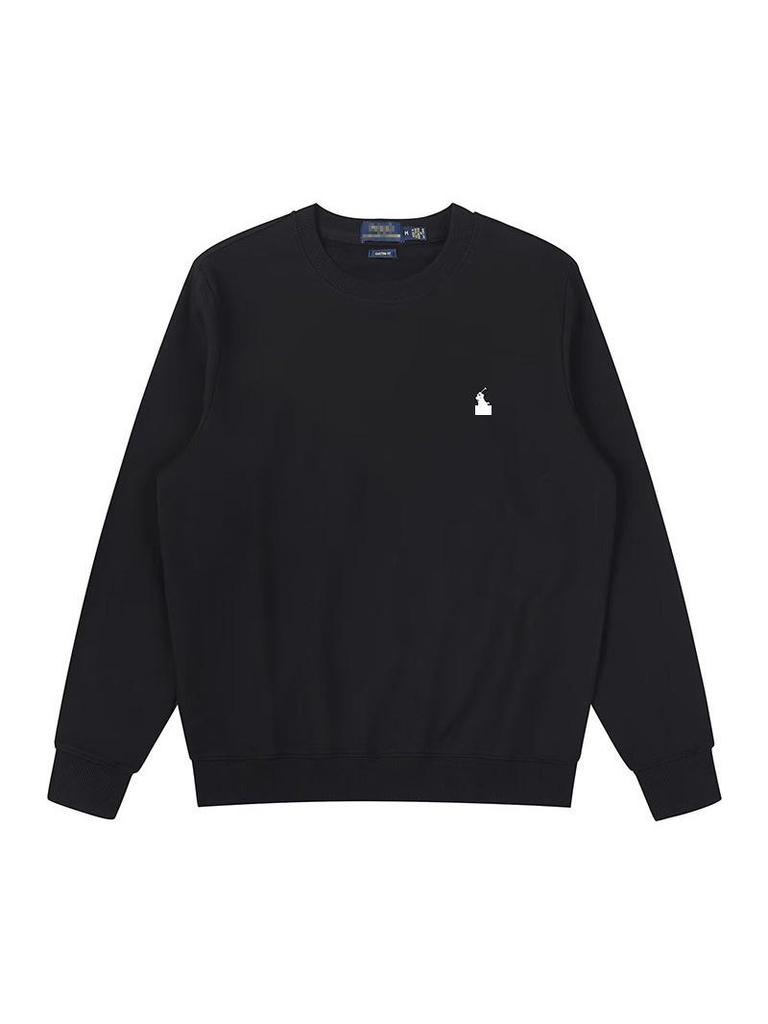 Casual Autumn American Style Pure Cotton Long Sleeve Polo Hoodie with Embroidered Horse Design