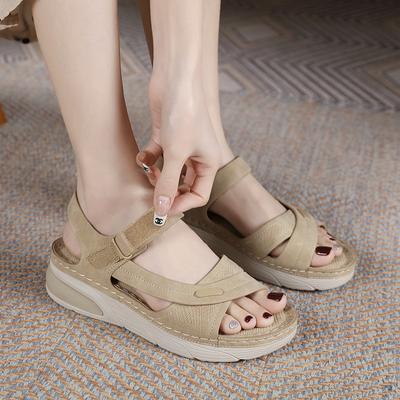 Summer Women Wedge Sandals Open Toe Sandals Vintage Anti-slip Leather Casual Female Platform Retro Beach Shoes