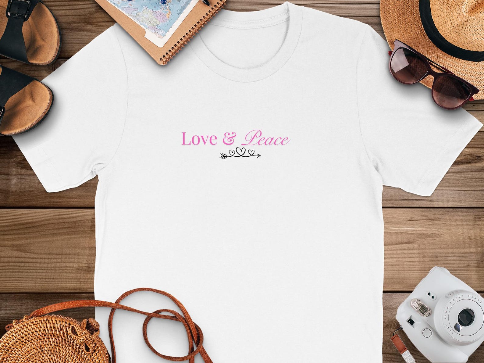 Love & Peace Heart Arrow Graphic Tee, Boho Peace Top, Positive Vibe Shirt 4XL