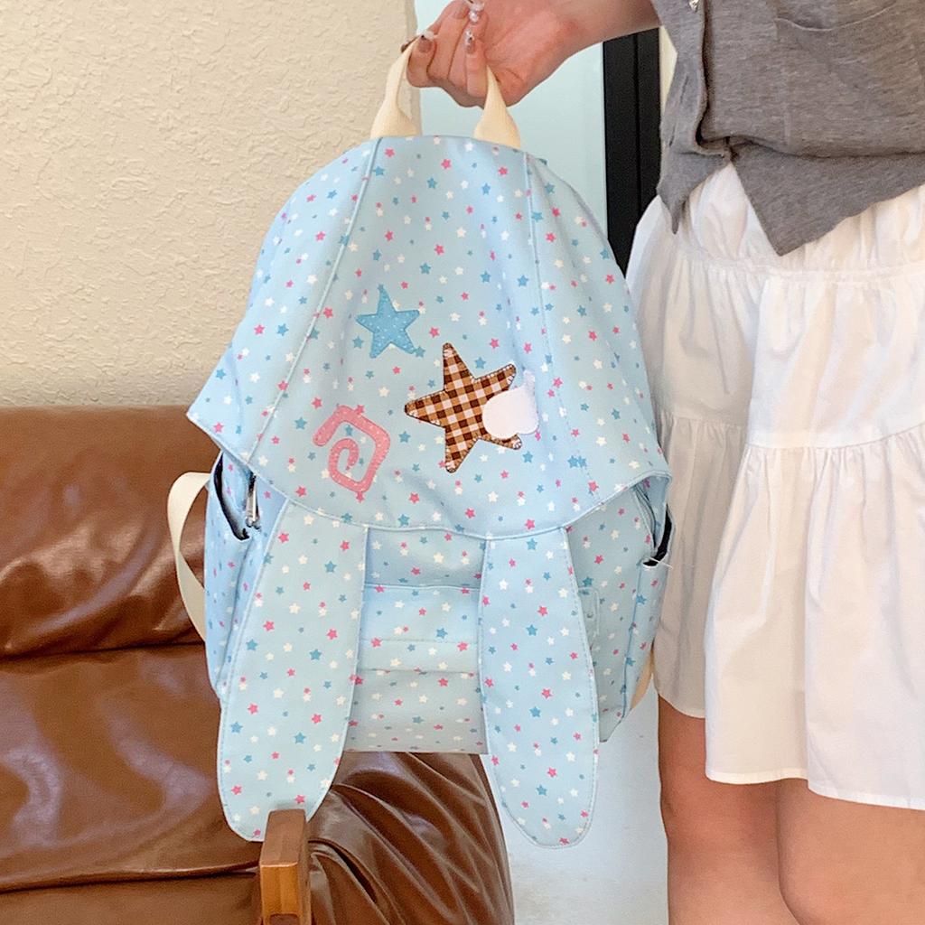 Schoolbag High-value student backpack Polka dot rabbit ears schoolbag female star chasing large-capacity going out cute backpack female bag