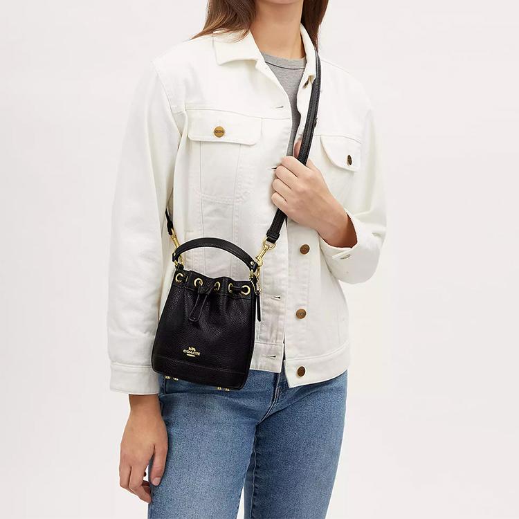 Coach Dempsey 15 Letter Logo Drawstring Bucket Bag Women Bags Black CN683-IMBLK