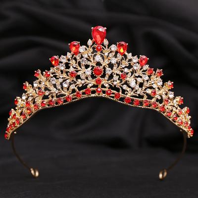 Bridal Tiara Baroque Red Rhinestone Small Crown Simple Crystal Tiara Bridal Party Headband