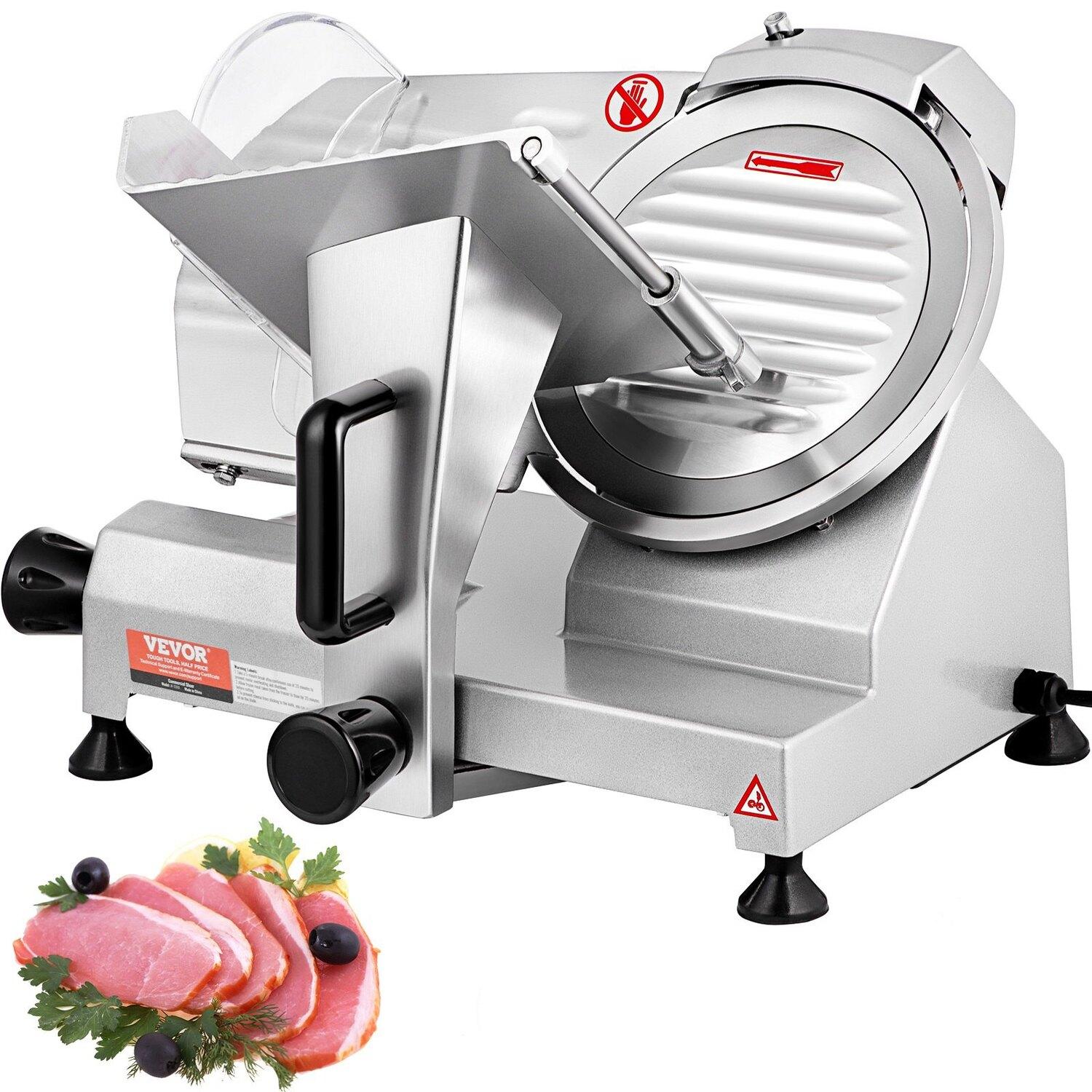 Trancheuse à Viande Commerciale, Trancheuse Électrique pour Charcuterie 200W, Trancheuse à Viande 350-400 tr/min avec Lame en Acier au Carbone 8 , Électrique Réglable en Épaisseur 0 - 0,47 pouce