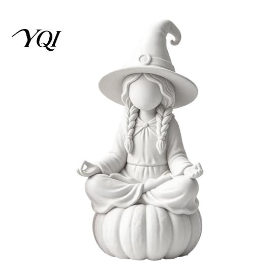 3D Printed Pla Ornaments Meditating Witch Figurine on Pumpkin Base, Minimalist Personalized Holiday Party Decor Halloween Autumn Desktop Statue,