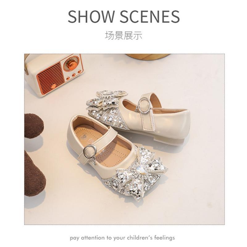 Sweet Princess Crystal Leather Shoes For Little Girls Soft Sole Formal Party Dress Shoes
