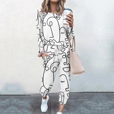 Casual  Suits Womens Suit Long Sleeve Pullover Tracksuit for Women Casual Two Piece Set Pants and Top Tracksuit Elastic Waist Suits Ladies Suits